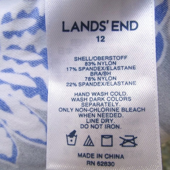 Lands End Swimsuit Tankini Top 12 Black White Floral Blue Padded Shelf Bra - Picture 9 of 9